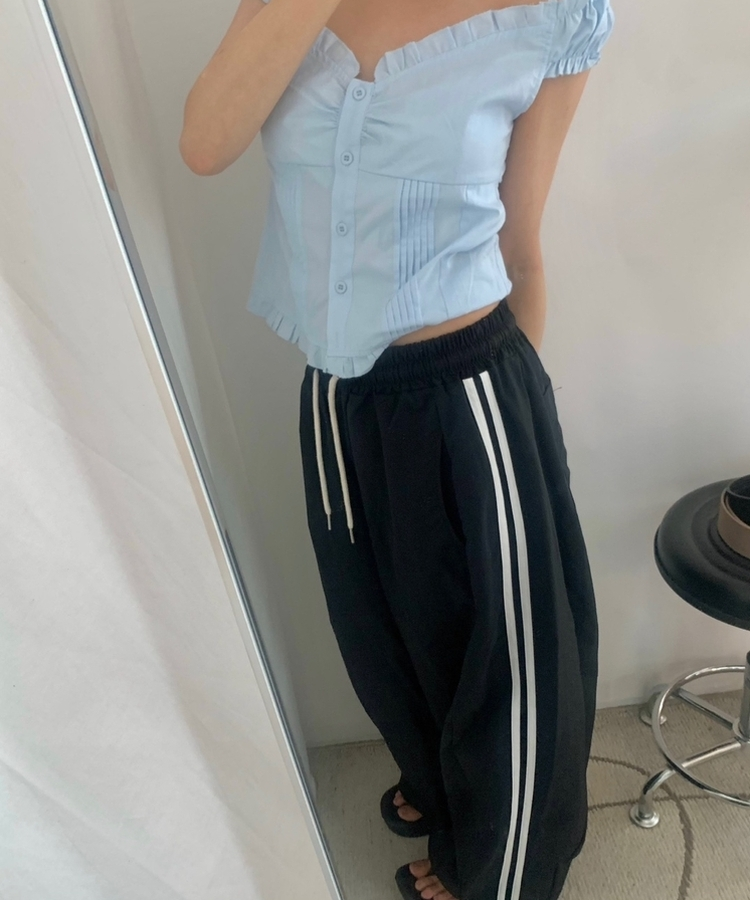 ダブルラインナイロンルーズパンツ(6color) BLACK