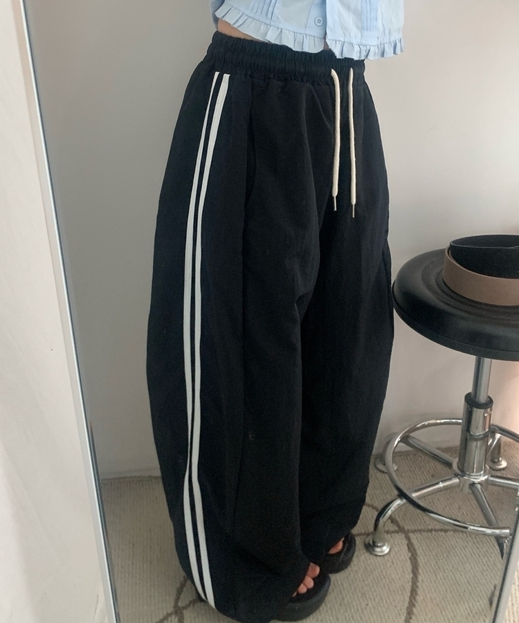 ダブルラインナイロンルーズパンツ(6color) BLACK