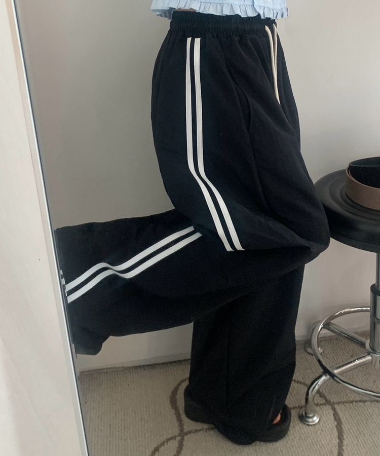 ダブルラインナイロンルーズパンツ(6color) BLACK