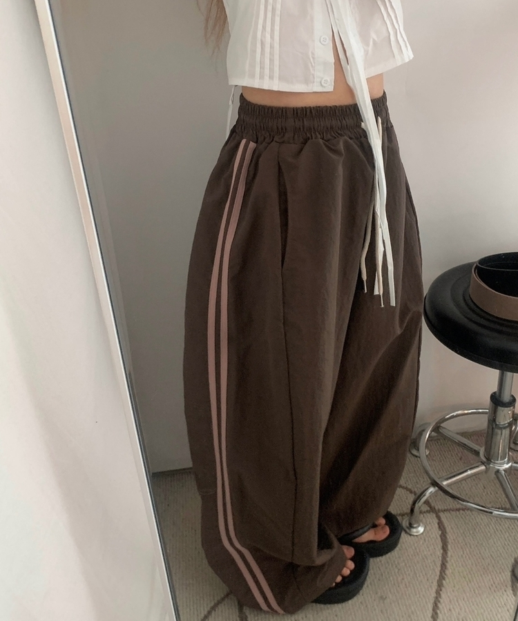 ダブルラインナイロンルーズパンツ(6color) BROWN