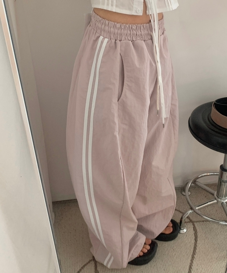 ダブルラインナイロンルーズパンツ(6color) PINK