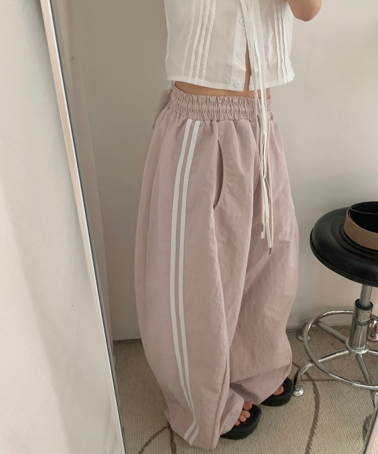 ダブルラインナイロンルーズパンツ(6color) PINK