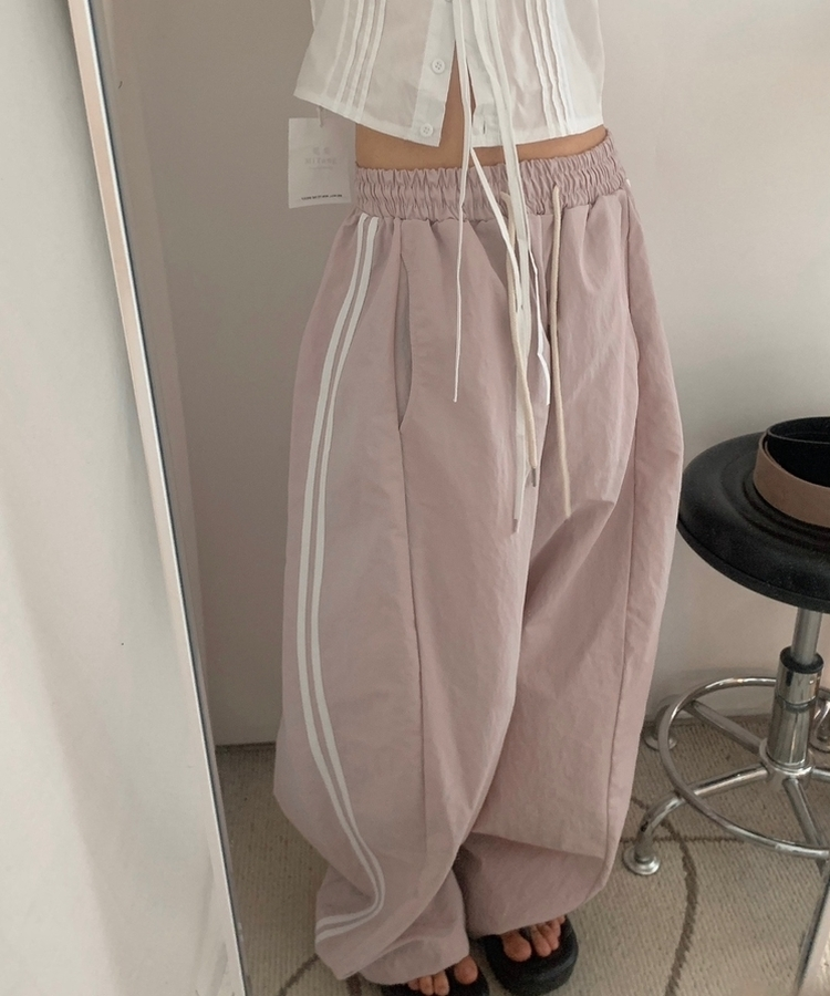 ダブルラインナイロンルーズパンツ(6color) PINK