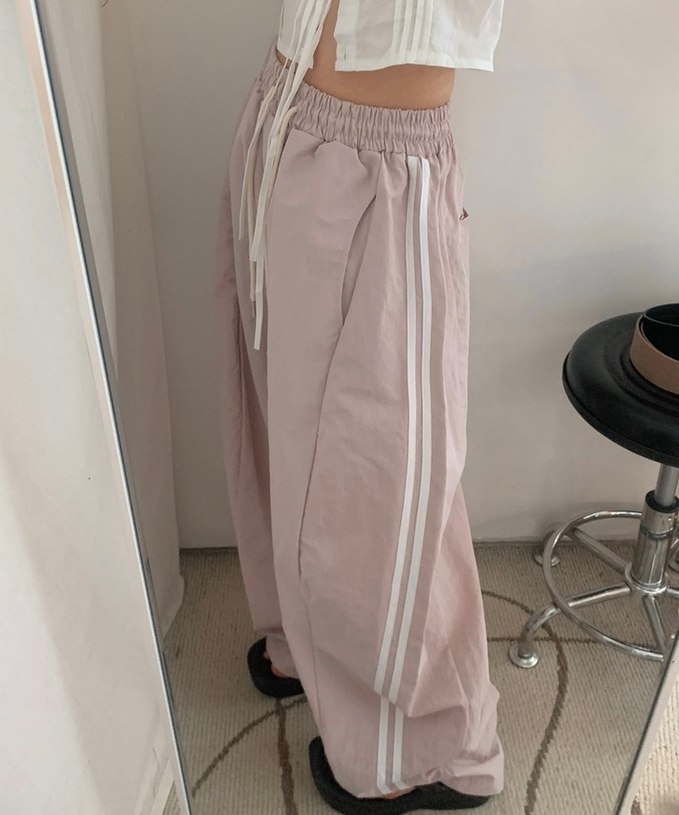 ダブルラインナイロンルーズパンツ(6color) PINK