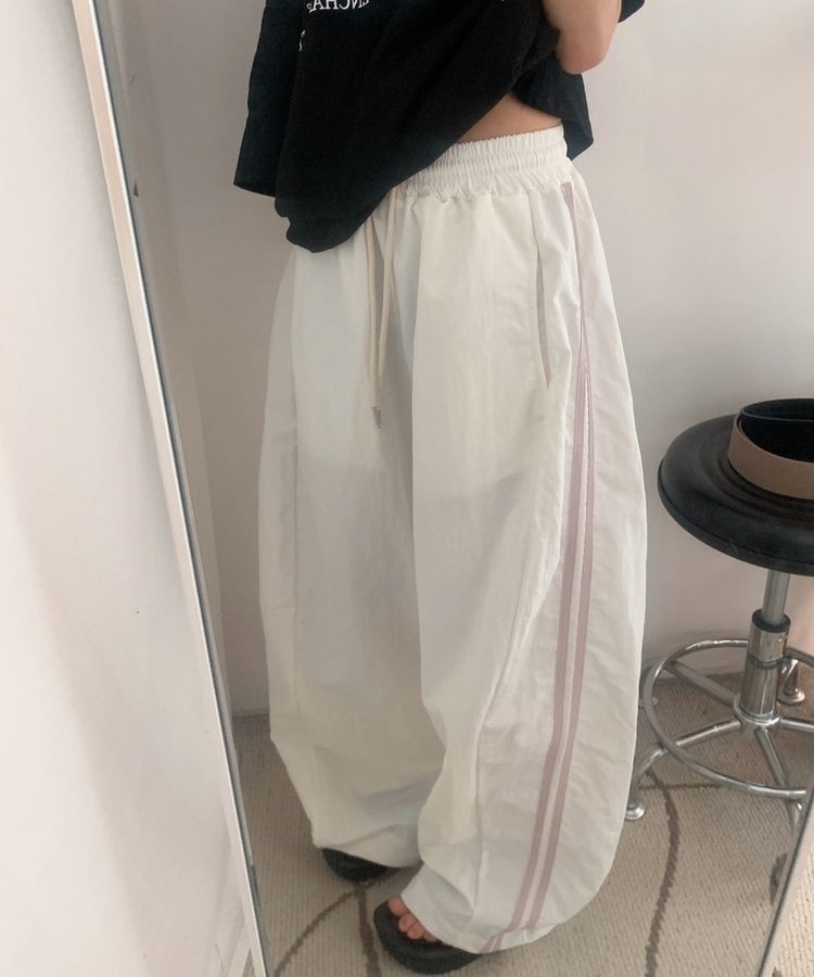 ダブルラインナイロンルーズパンツ(6color) CREAM