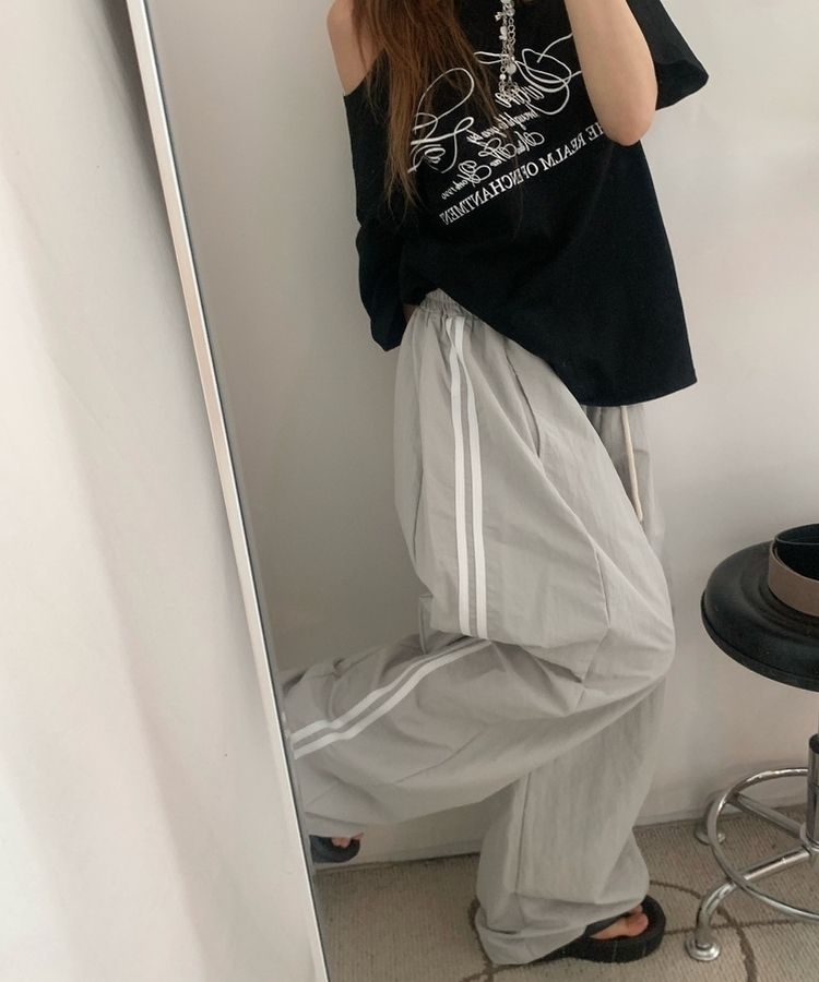 ダブルラインナイロンルーズパンツ(6color) GREY