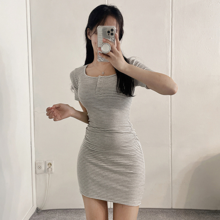 ストライプシャーリングスパンミニワンピース GRAY
