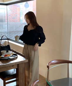 スラックス シンプルワイドスラックス BEIGE