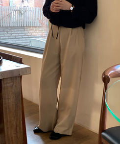 スラックス シンプルワイドスラックス BEIGE