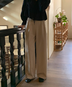 スラックス シンプルワイドスラックス BEIGE