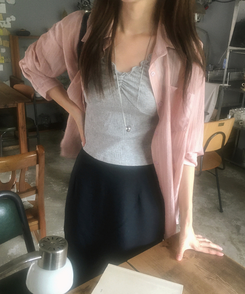 シャツ ストライプサマーシャツ PINK