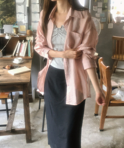 シャツ ストライプサマーシャツ PINK