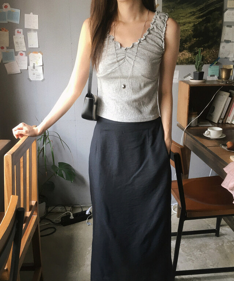ノースリーブ シャーリングキャミソール GREY