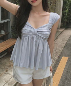 ブラウス リボンシャーリングキャミソール BLUE GRAY