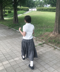 バンディングティアードチェックロングスカート BLACK