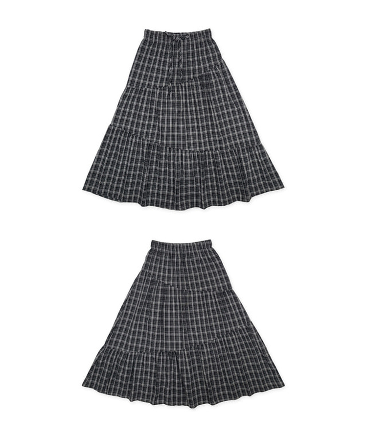 バンディングティアードチェックロングスカート