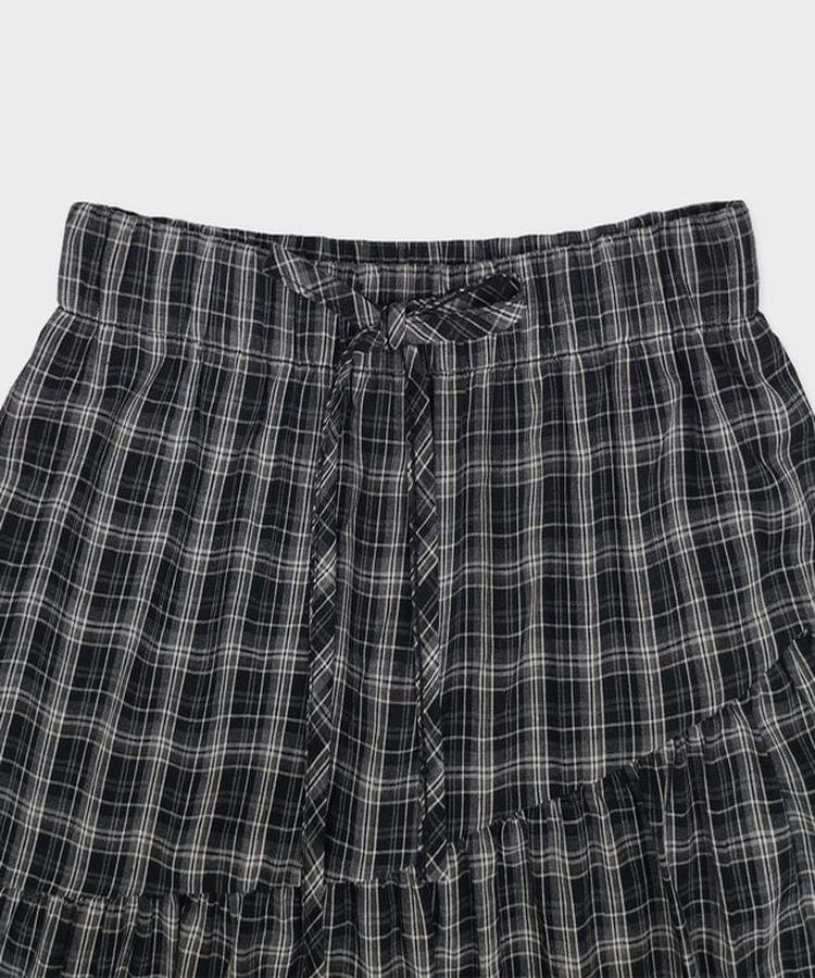 バンディングティアードチェックロングスカート