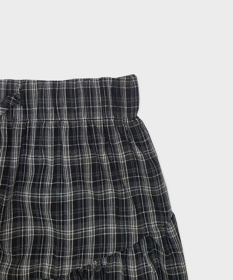 バンディングティアードチェックロングスカート