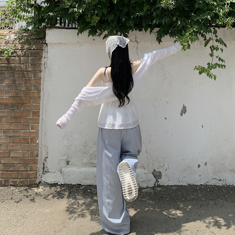 아이스 바스락 배색 밴딩 스트링 와이드 롱팬츠 하체커버 여름팬츠 파스텔 소라 네이비 한여름바지 빅사이즈 그레이