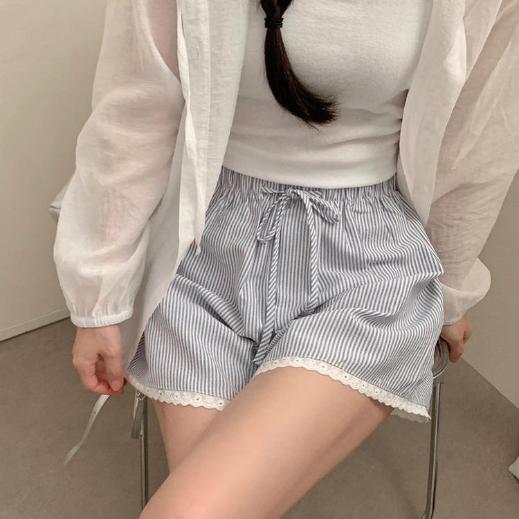 archivio ストライプショートパンツ グレー パンツ ストライプハーフ スラックスパンツ レディース