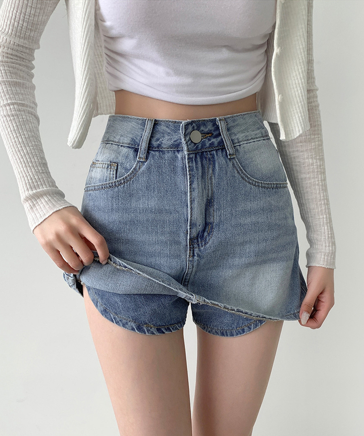 バックポケットAラインデニムスカートパンツ LIGHT BLUE