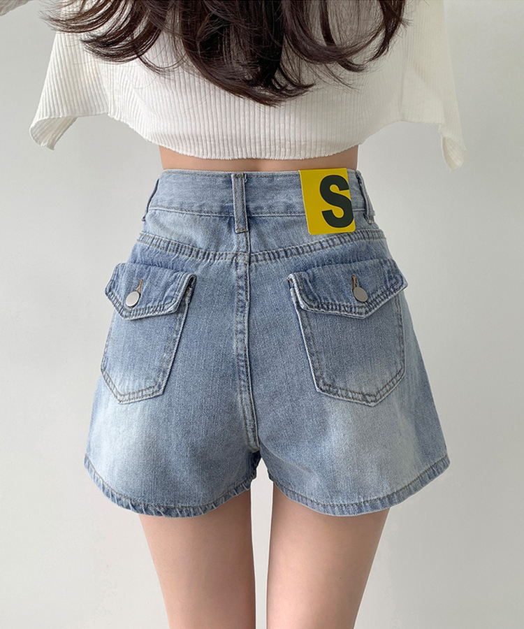 バックポケットAラインデニムスカートパンツ LIGHT BLUE