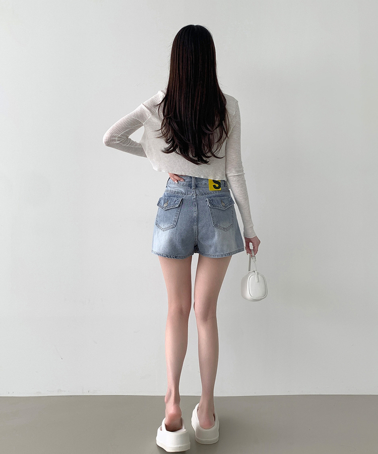 バックポケットAラインデニムスカートパンツ LIGHT BLUE
