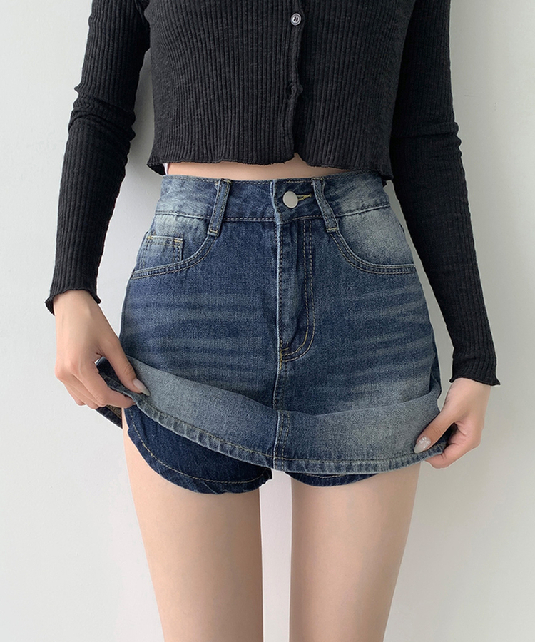 バックポケットAラインデニムスカートパンツ DEEP DENIM