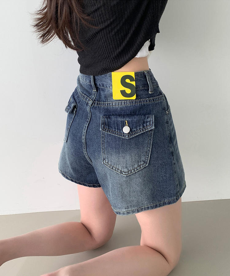 バックポケットAラインデニムスカートパンツ DEEP DENIM