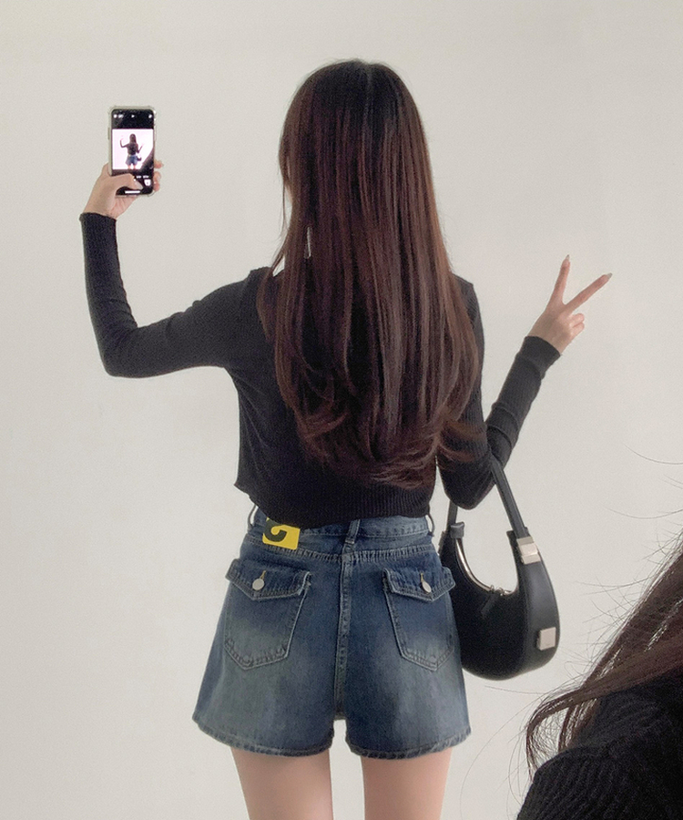 バックポケットAラインデニムスカートパンツ DEEP DENIM