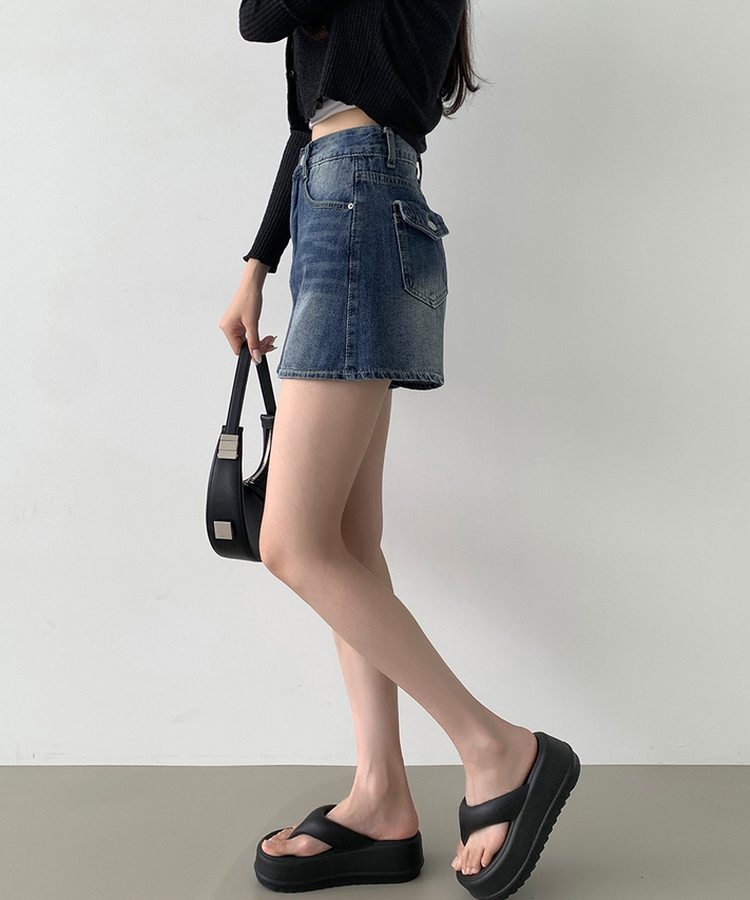バックポケットAラインデニムスカートパンツ DEEP DENIM