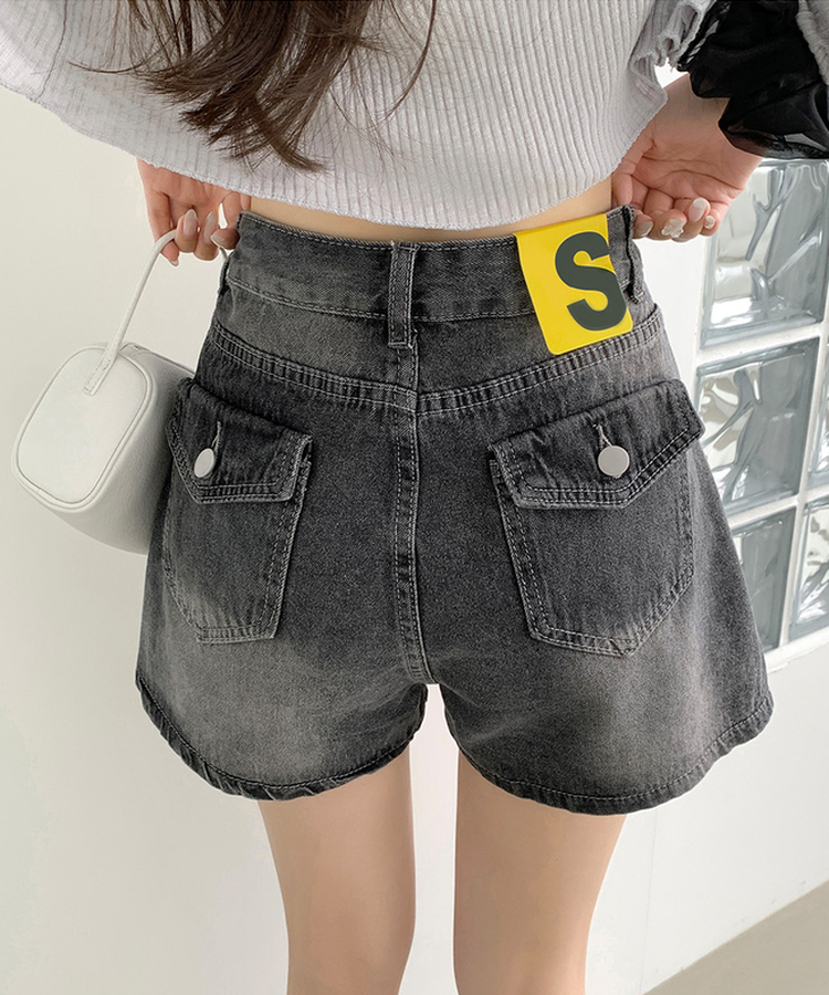 バックポケットAラインデニムスカートパンツ GREY