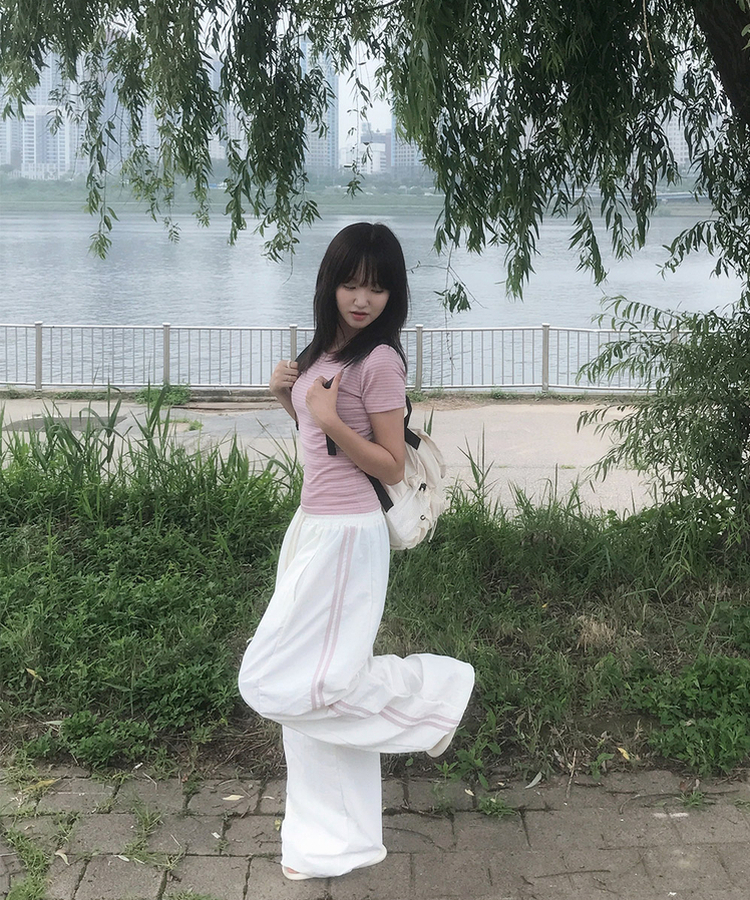 ナイロンストリングライントレーニングワイドパンツ(6color) CREAM