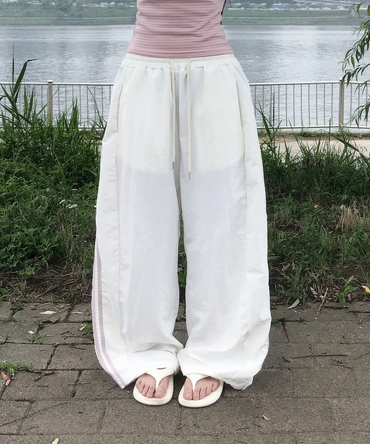 ナイロンストリングライントレーニングワイドパンツ(6color) CREAM