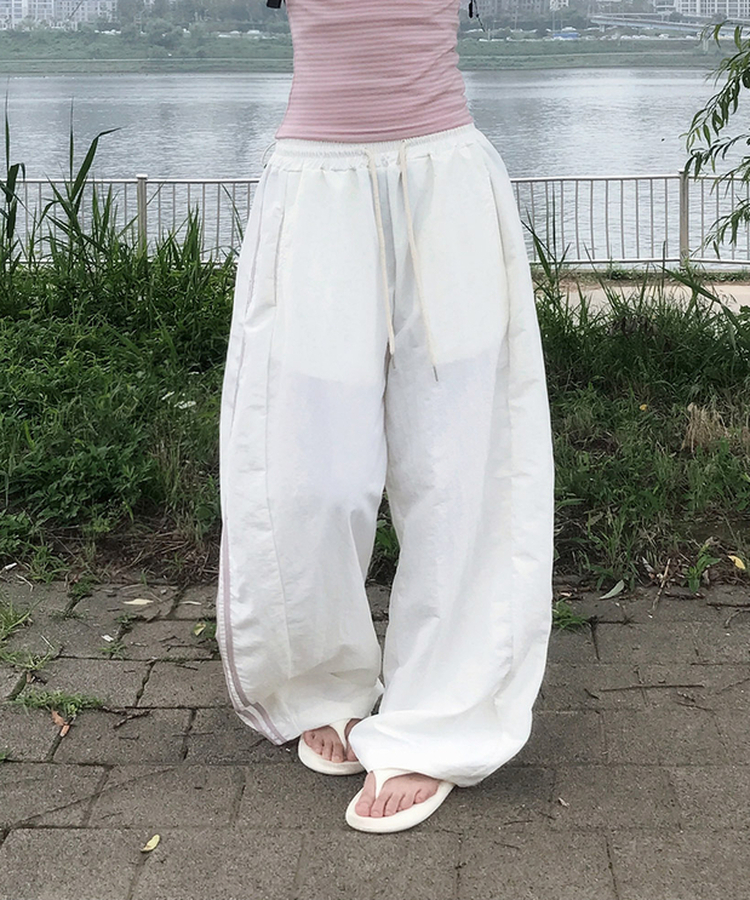 ナイロンストリングライントレーニングワイドパンツ(6color) CREAM