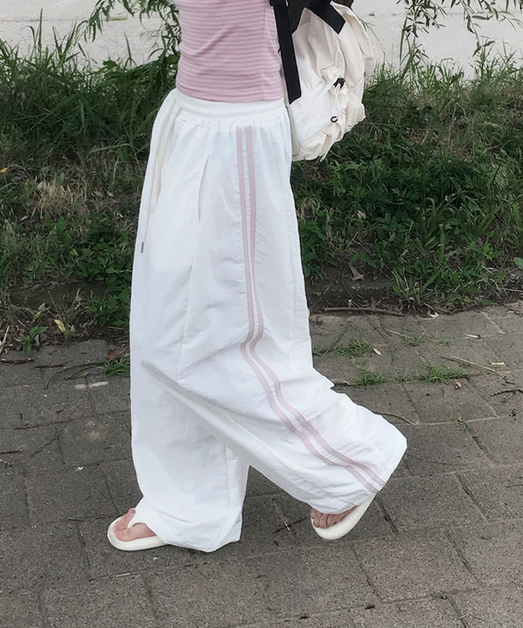 ナイロンストリングライントレーニングワイドパンツ(6color) CREAM