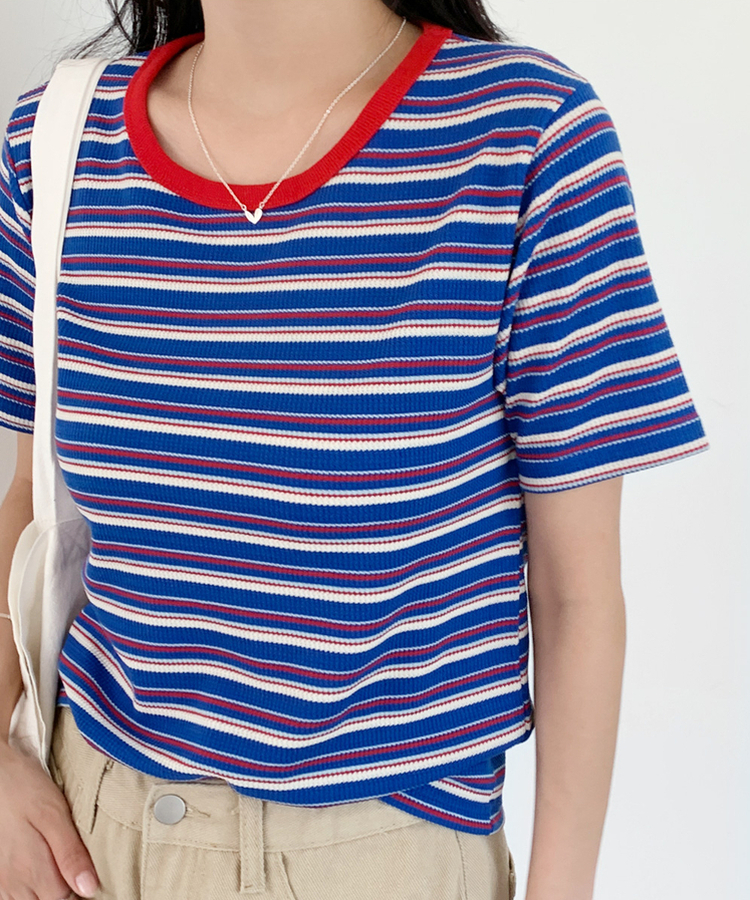 バイカラーストライプTシャツ COBALT BLUE