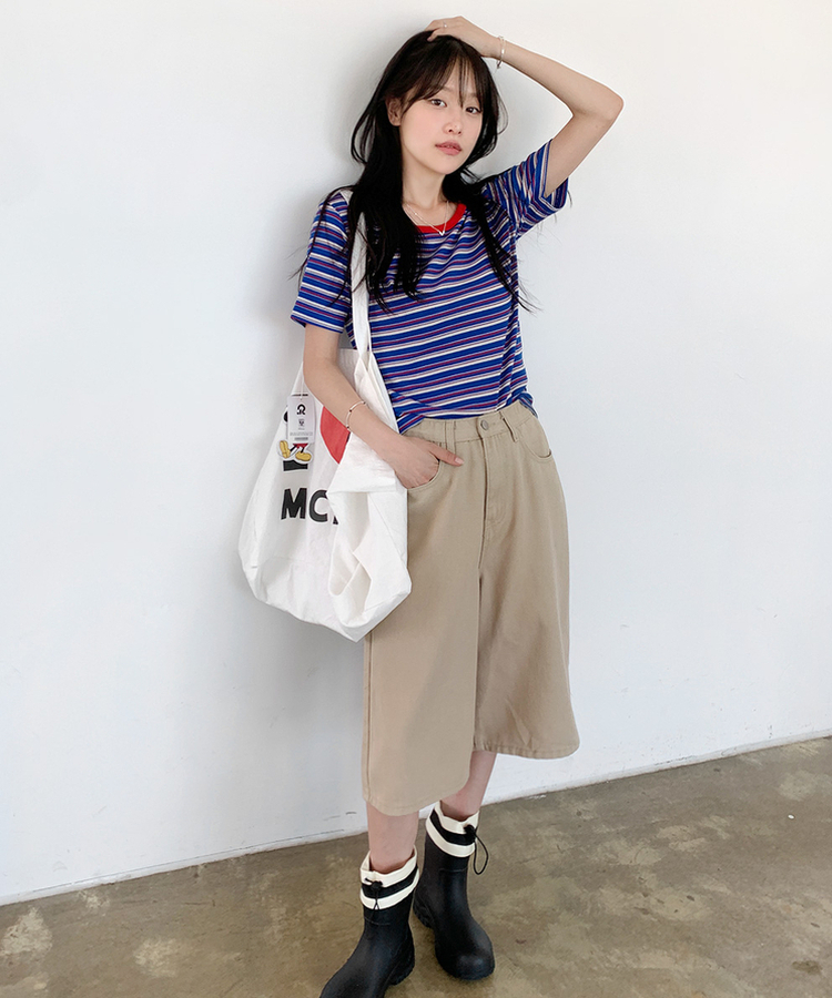 バイカラーストライプTシャツ COBALT BLUE