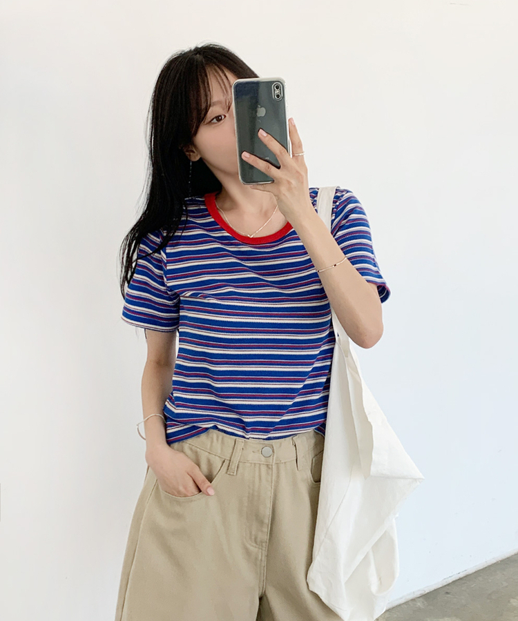 バイカラーストライプTシャツ COBALT BLUE