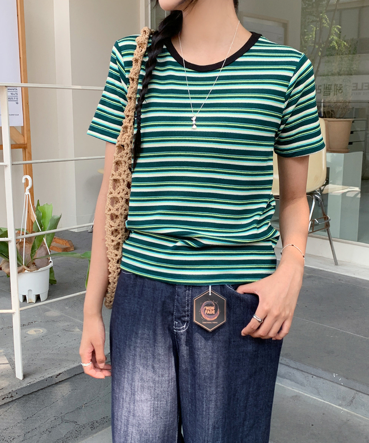 バイカラーストライプTシャツ GREEN