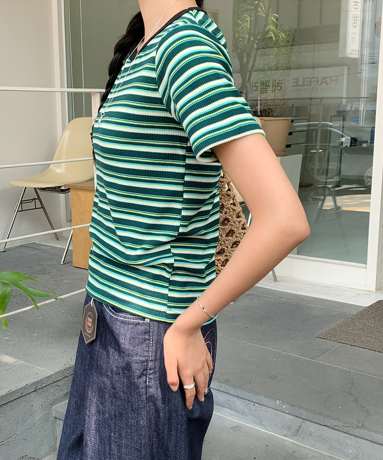バイカラーストライプTシャツ GREEN