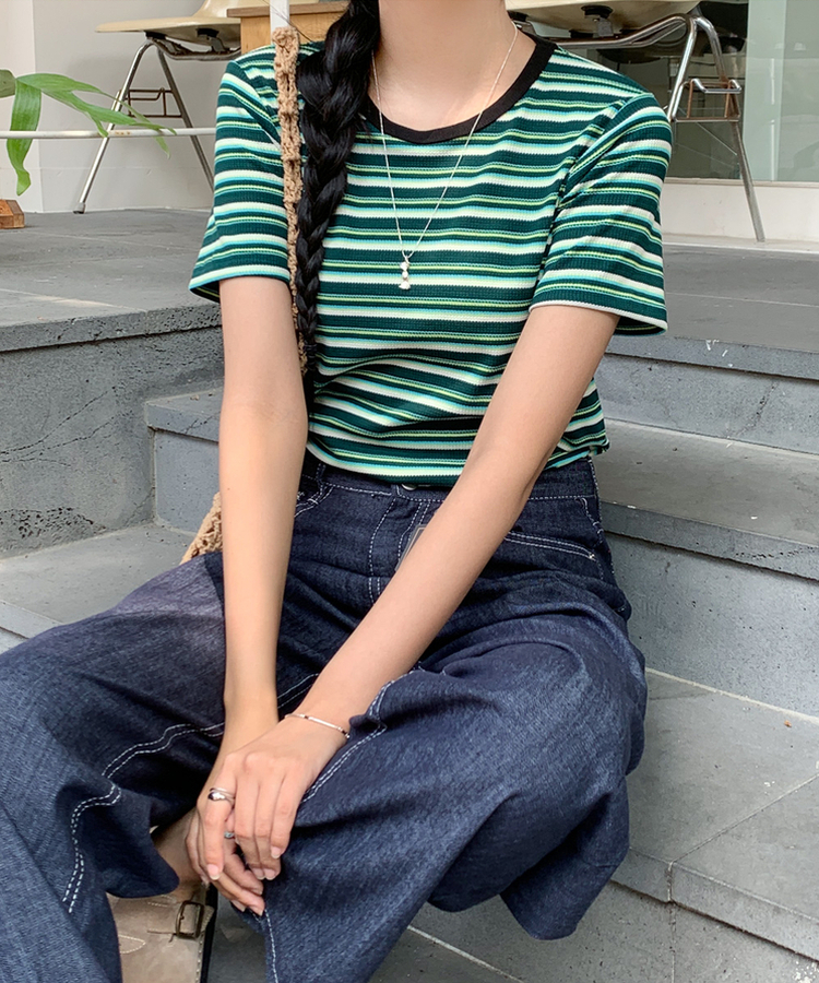 バイカラーストライプTシャツ GREEN