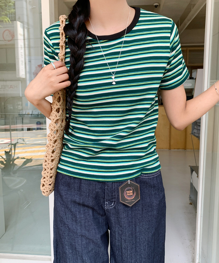 バイカラーストライプTシャツ GREEN