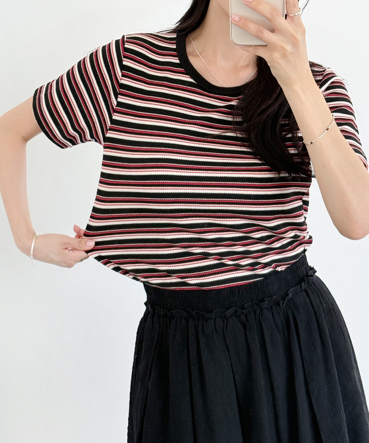バイカラーストライプTシャツ BLACK