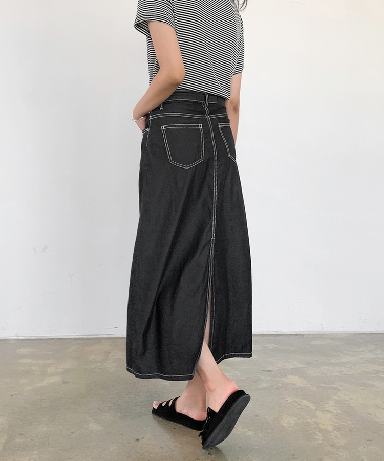 クールデニムステッチロングスカート｜ミディ/ロングスカート｜韓国