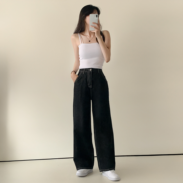 ノンフェイドハイウエストワイドデニムパンツ BLACK DENIM