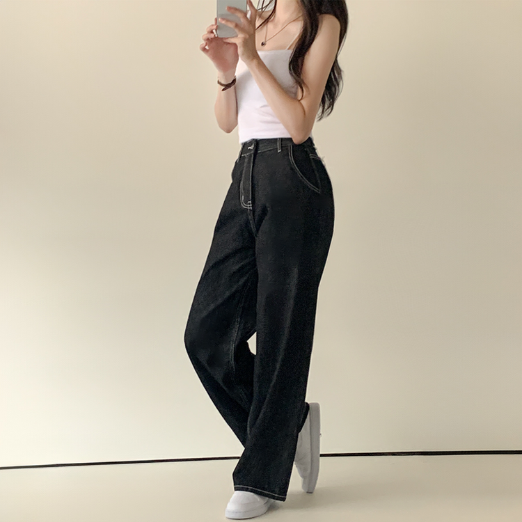 ノンフェイドハイウエストワイドデニムパンツ BLACK DENIM