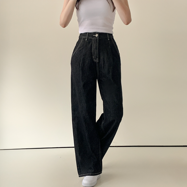 ノンフェイドハイウエストワイドデニムパンツ BLACK DENIM