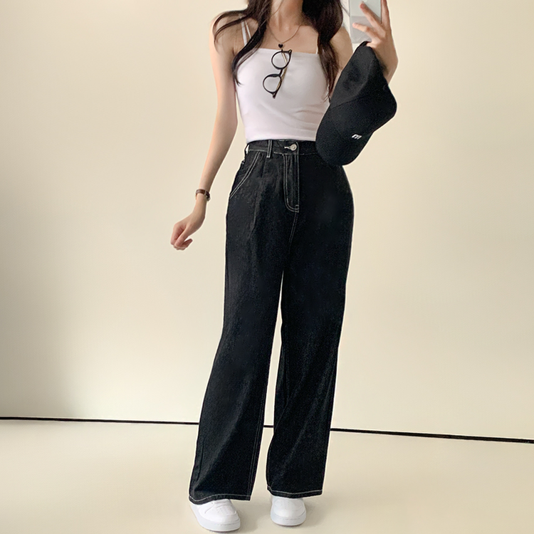 ノンフェイドハイウエストワイドデニムパンツ BLACK DENIM