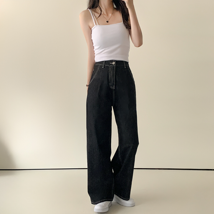 ノンフェイドハイウエストワイドデニムパンツ BLACK DENIM